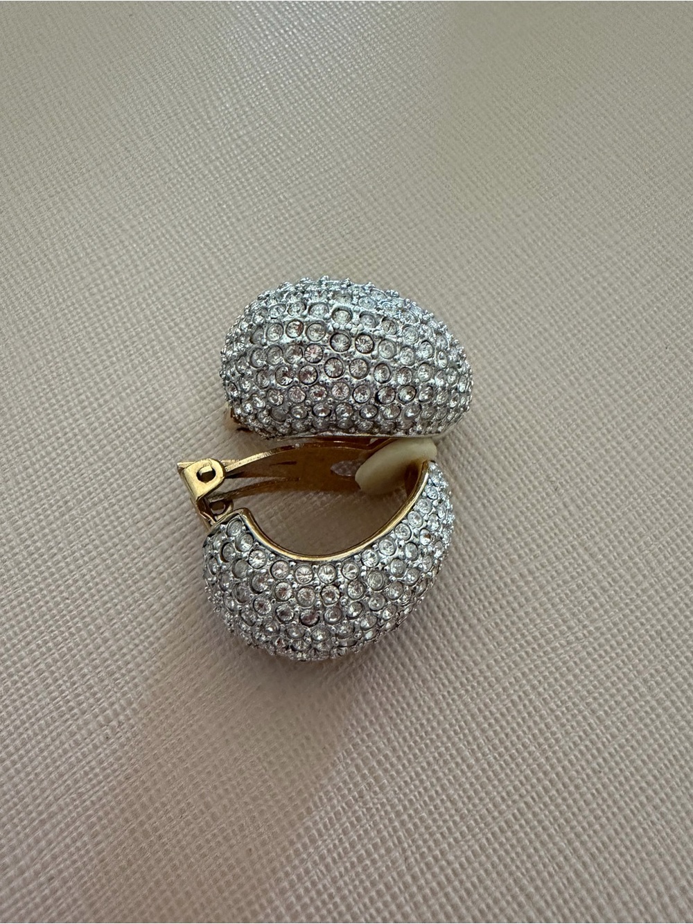 Collectible Vintage 1980s Carre Crystal Pavé Dome Clip-On Earrings